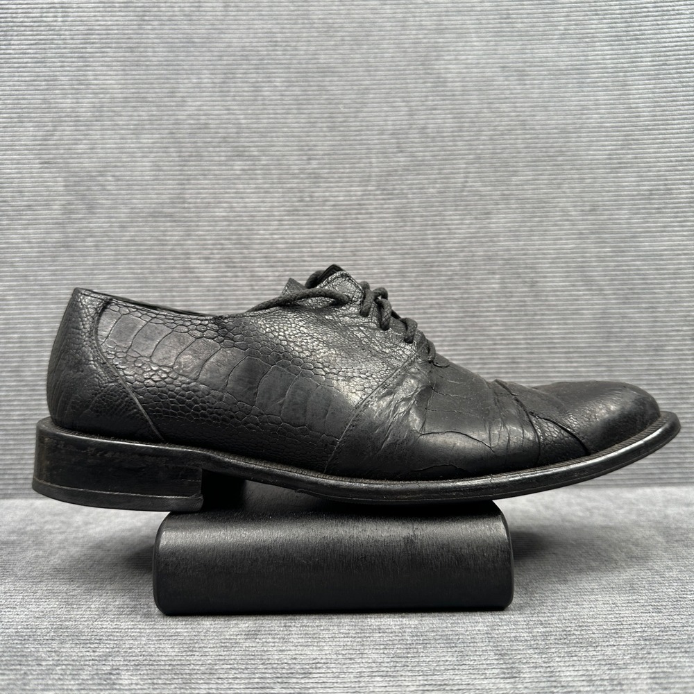 David‎ Eden Mens Black Exotic Ostrich Crocodile Embossed Leather Oxfords 10.5